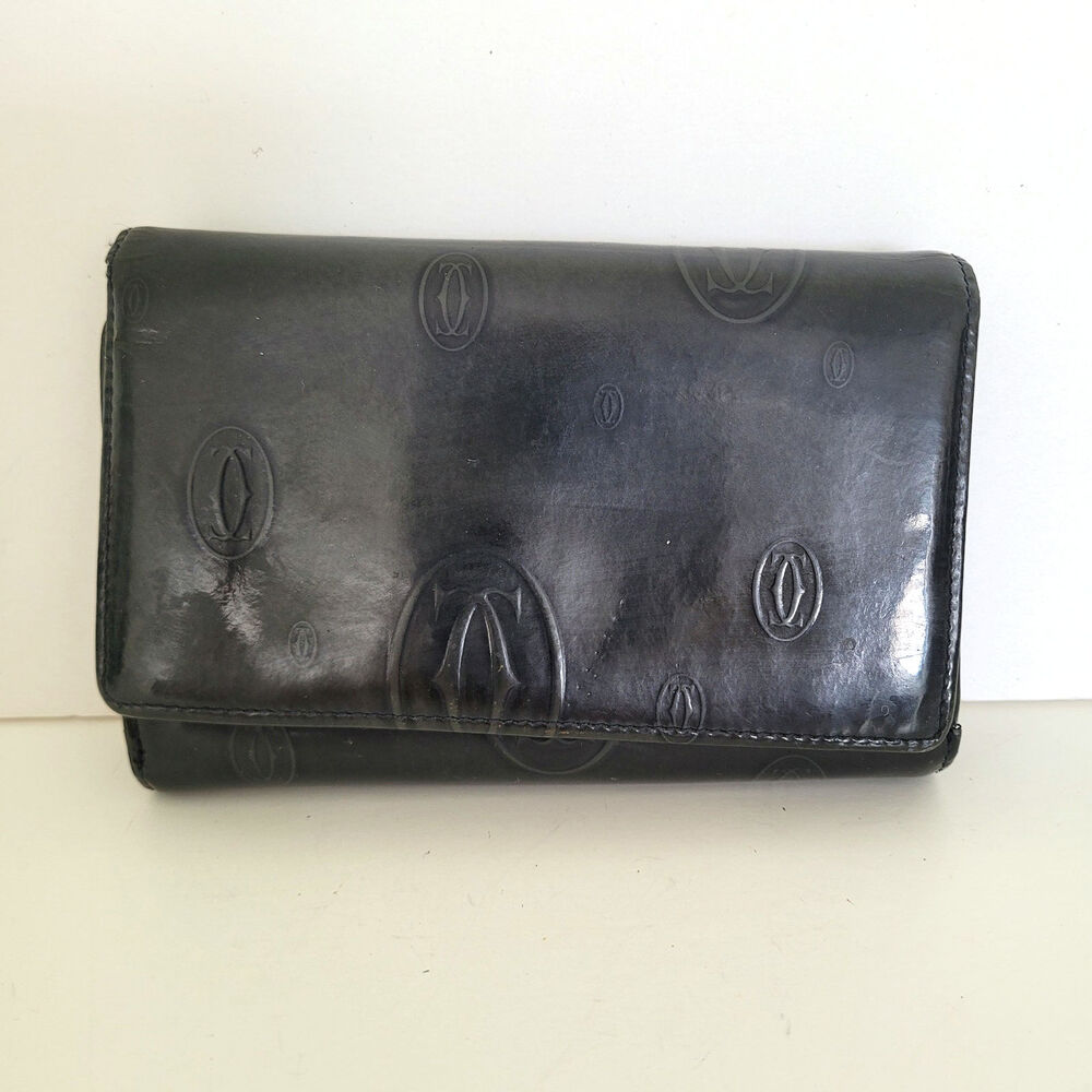 Cartier Happy Birthday Wallet Patent Leather Bifold Card Holder Black Medium
